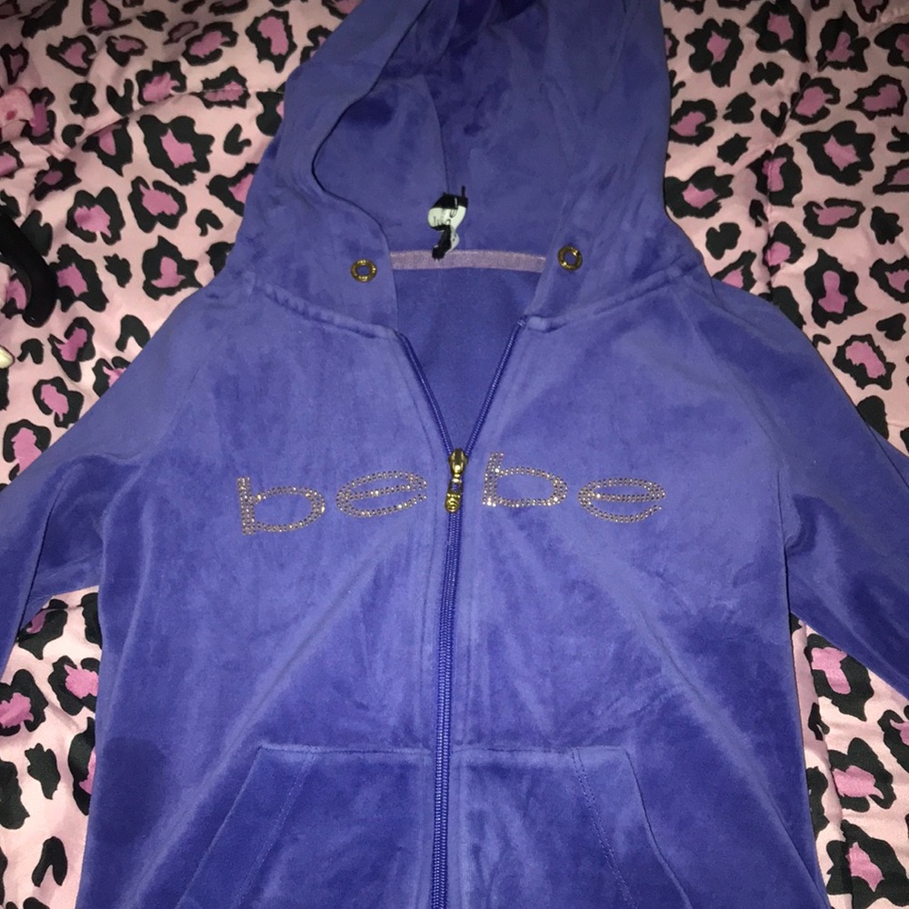 BEBE RHINESTONE ZIP UP HOODIE